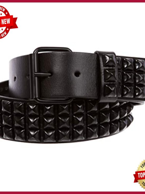 Three Row Studded Leather Belt Interchangeable Buckle 1.75\